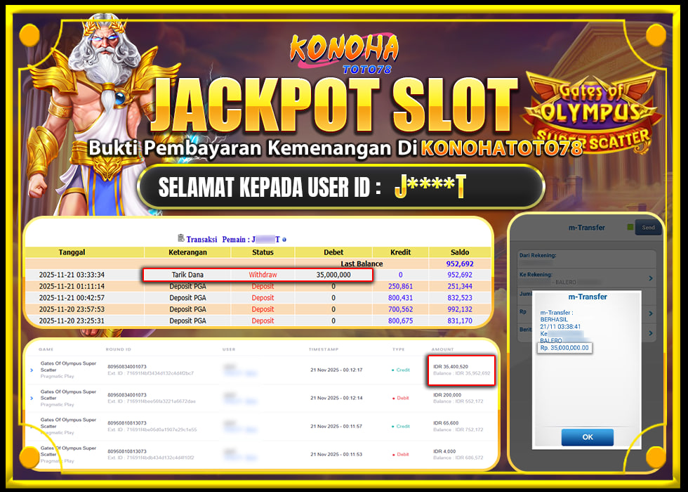 KONOHATOTO78 JACKPOT GATES OF OLYMPUS SUPER SCATTERRp35.000.000, - LUNAS     