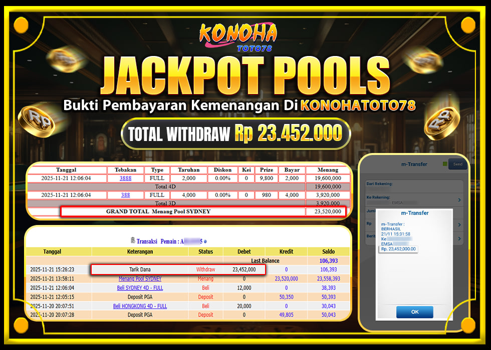 KONOHATOTO78 JACKPOT TOGEL PASARAN SYDNEY Rp.23.452.000,LUNAS