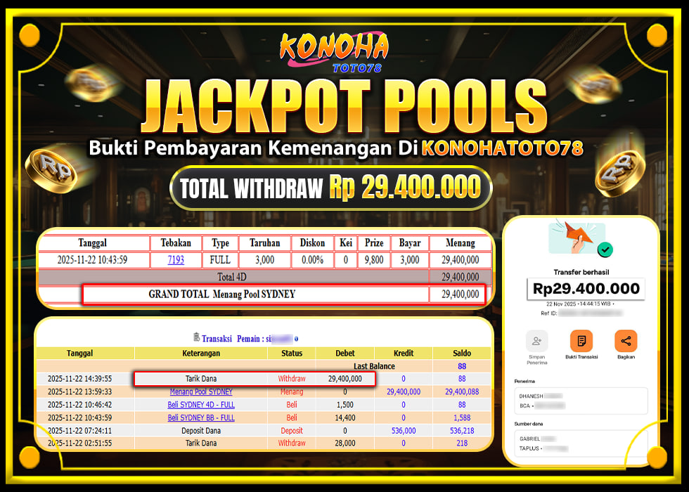 KONOHATOTO78 JACKPOT TOGEL PASARAN SYDNEYRp.29.400.000,LUNAS