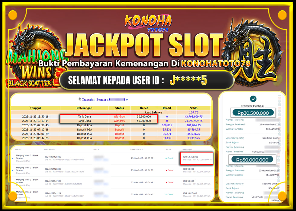 KONOHATOTO78 JACKPOT MAHJONG WINS 3 BLACK SCATTERRp.80.500.000,- LUNAS