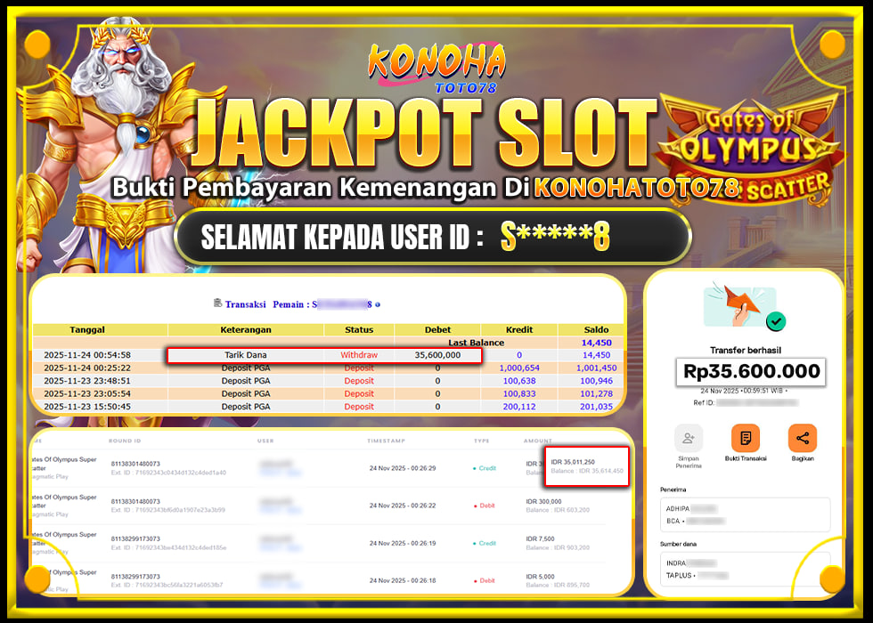 KONOHATOTO78 JACKPOT GATES OF OLYMPUS SUPER SCATTERRp35.600.000, - LUNAS     