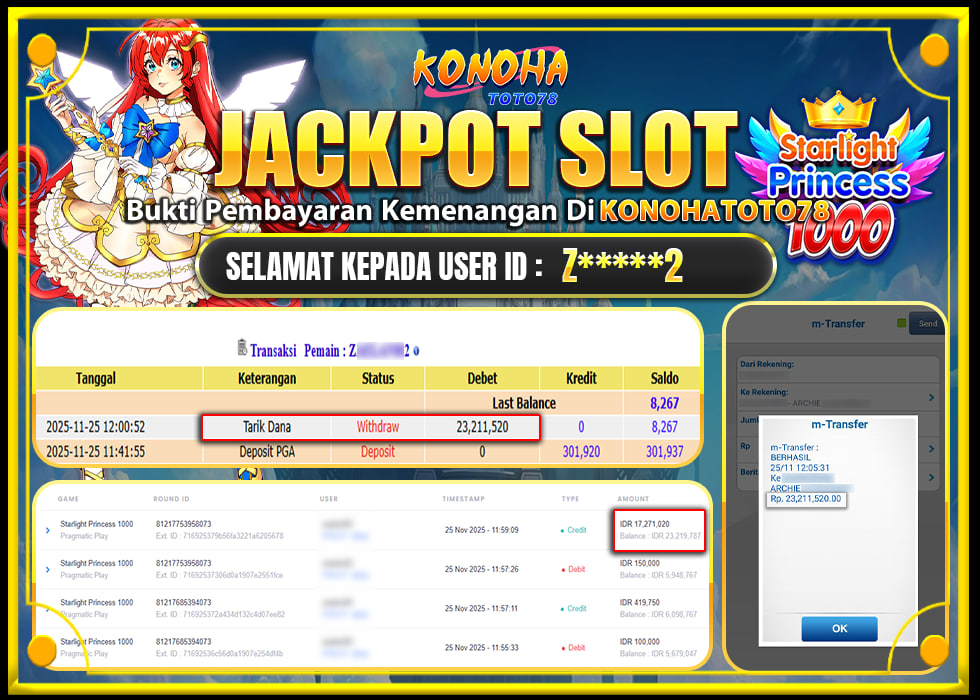 KONOHATOTO78 JACKPOT STARLIGHT PRINCESS 1000 Rp23.211.520, - LUNAS