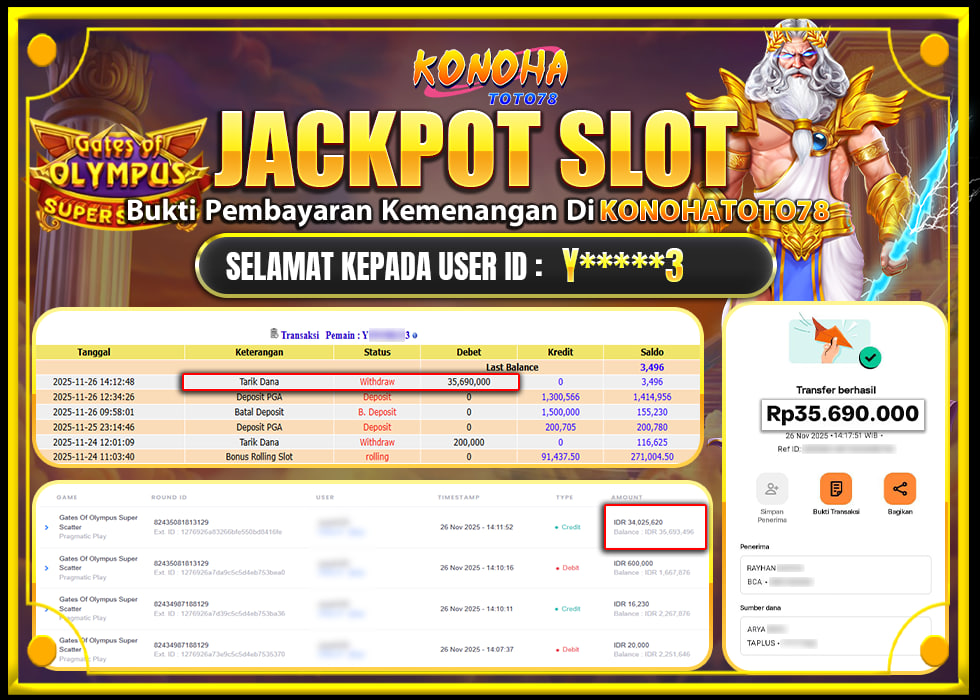 KONOHATOTO78 JACKPOT GATES OF OLYMPUS SUPER SCATTERRp35.690.000, - LUNAS     