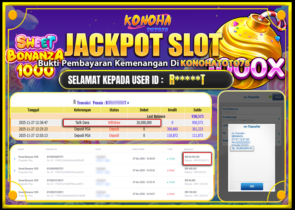 KONOHATOTO78 JACKPOT SWEET BONANZA 1000Rp.20.000.000,- LUNAS