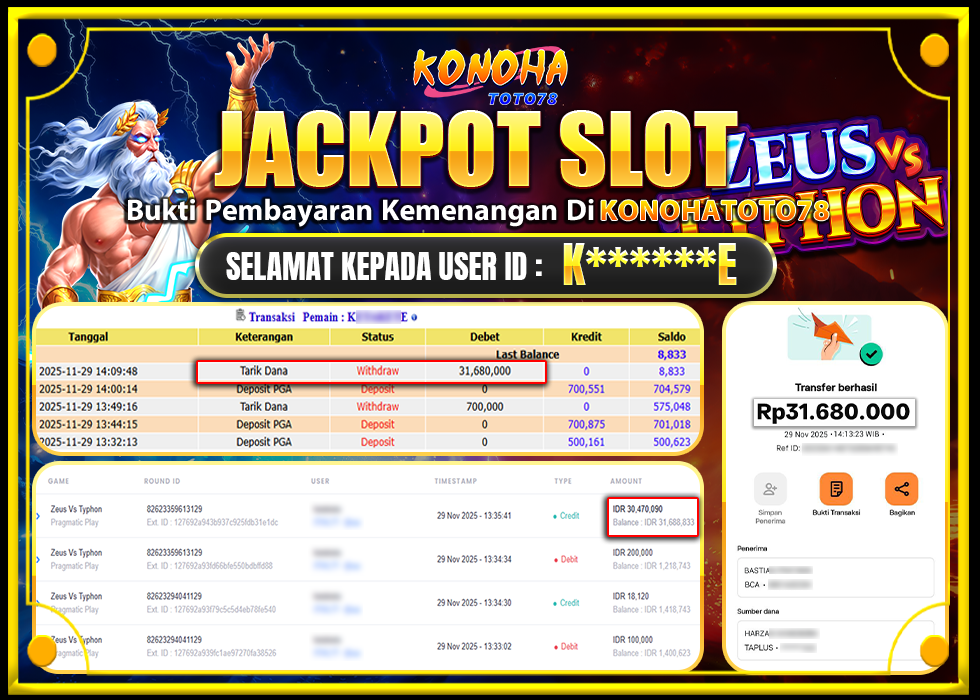 KONOHATOTO78 JACKPOT ZEUS VS TYPHON Rp.31.680.000,- LUNAS