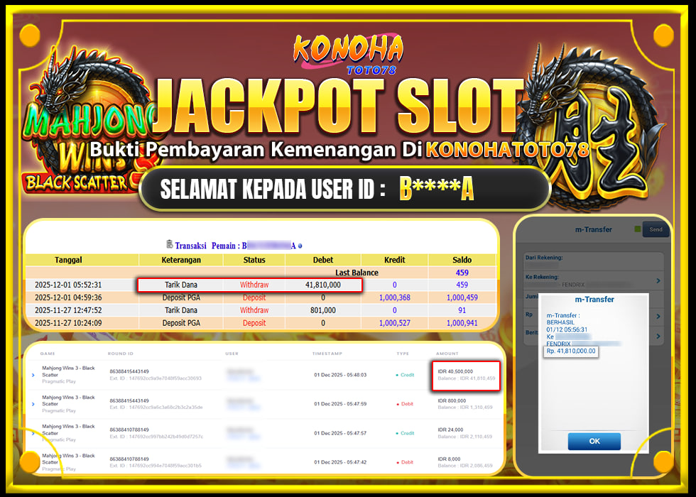 KONOHATOTO78 JACKPOT MAHJONG WINS 3 BLACK SCATTERRp.41.810.000,- LUNAS