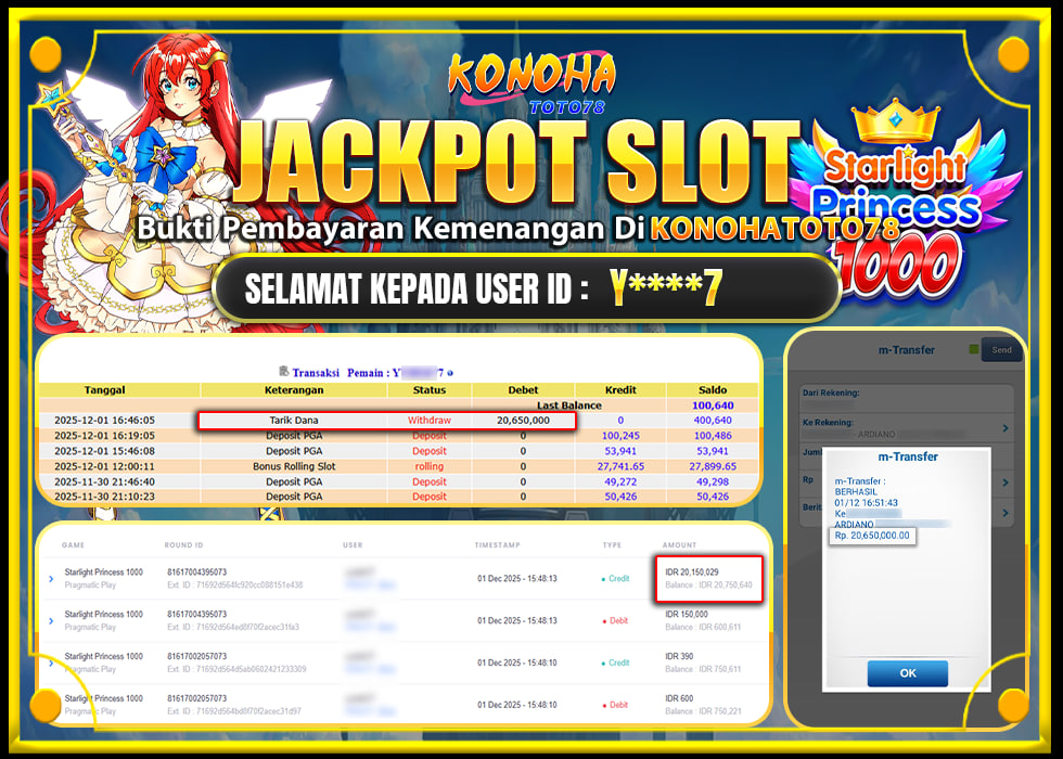 KONOHATOTO78 JACKPOT STARLIGHT PRINCESS 1000 Rp20.650.000, - LUNAS
