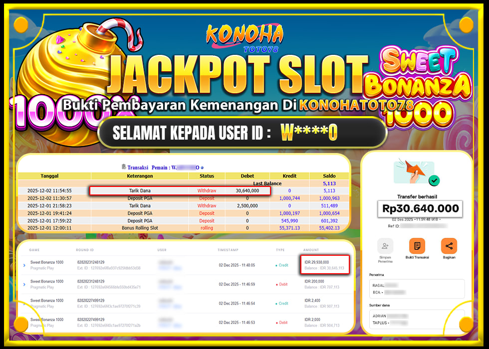 KONOHATOTO78 JACKPOT SWEET BONANZA 1000Rp.30.640.000,- LUNAS
