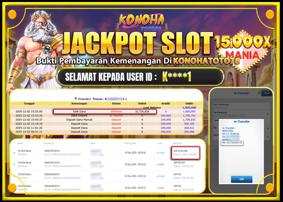 KONOHATOTO78 JACKPOT 15.000 X MANIA Rp.32.726.858,- LUNAS