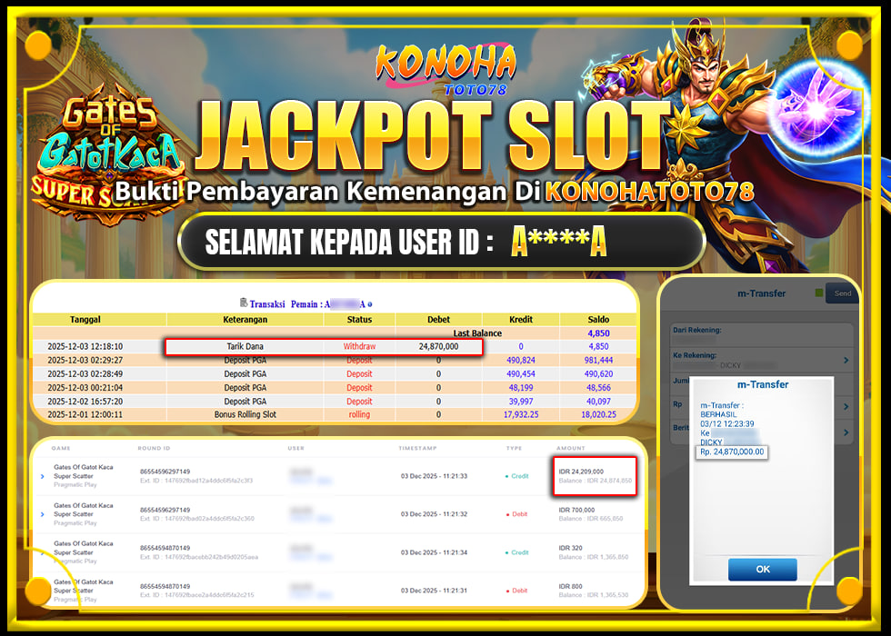 KONOHATOTO78 JACKPOTGATES OF GATOT KACA SUPER SCATTER  Rp.24.870.000,- LUNAS