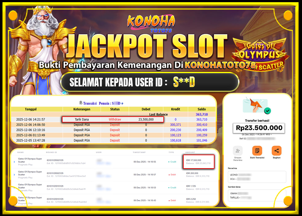 KONOHATOTO78 JACKPOT GATES OF OLYMPUS SUPER SCATTERRp23.500.000, - LUNAS     