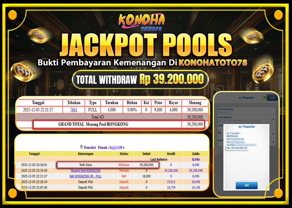 KONOHATOTO78 JACKPOT TOGEL PASARAN HONGKONGRp.39.200.000,LUNAS