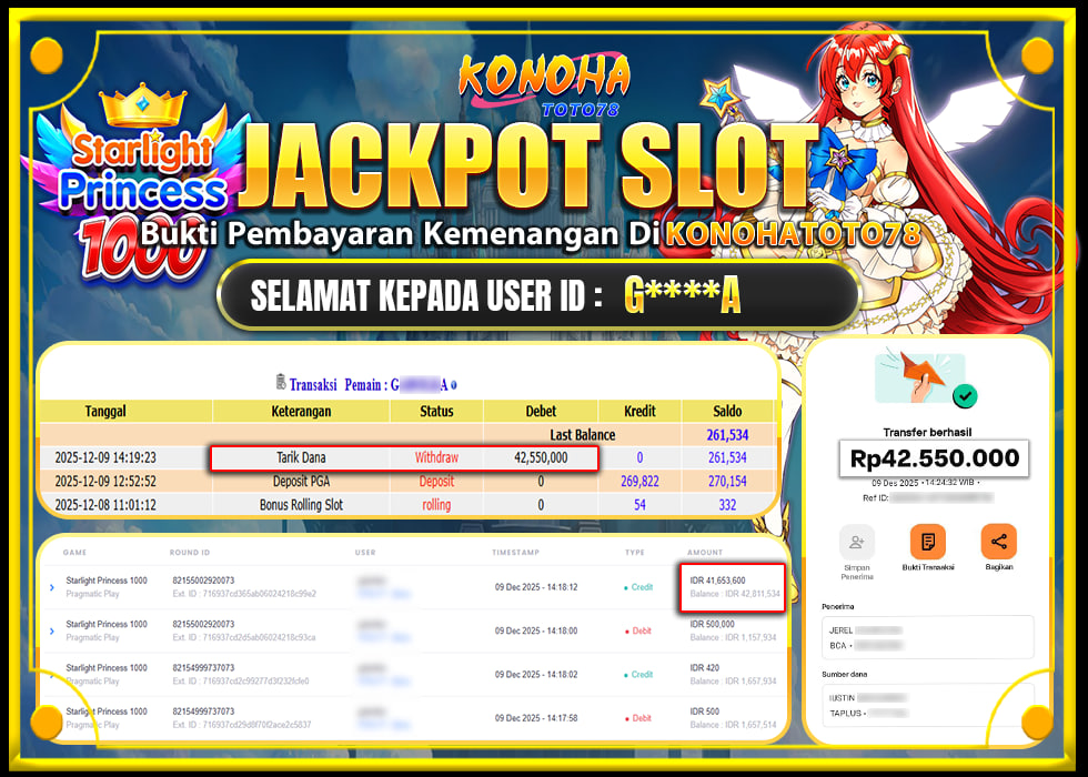 KONOHATOTO78 JACKPOT STARLIGHT PRINCESS 1000 Rp42.550.000, - LUNAS