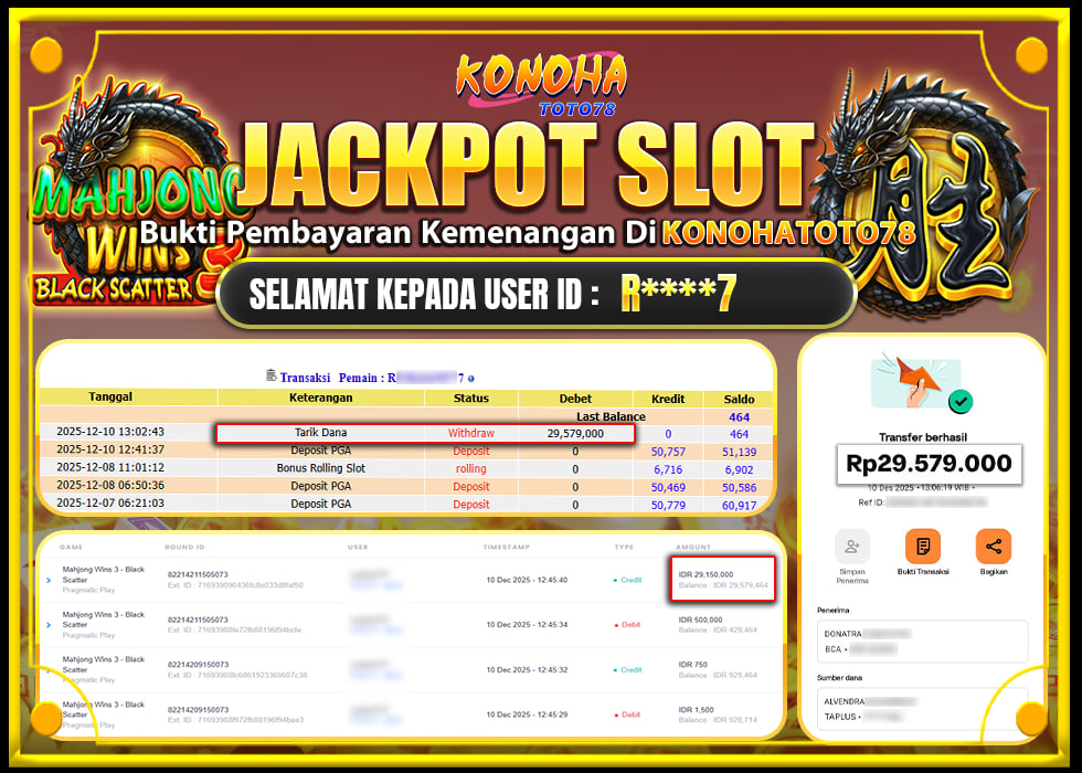 KONOHATOTO78 JACKPOT MAHJONG WINS 3 BLACK SCATTERRp.29.579.000,- LUNAS
