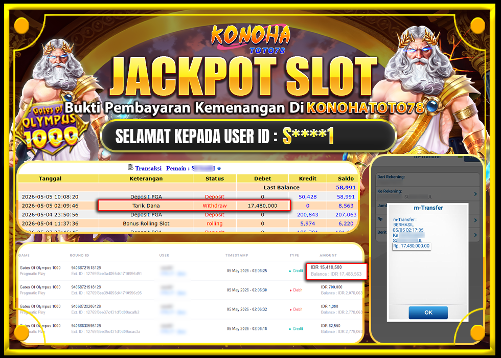 KONOHATOTO78 JACKPOT GATES OF OLYMPUS 1000Rp.17.480.000LUNAS