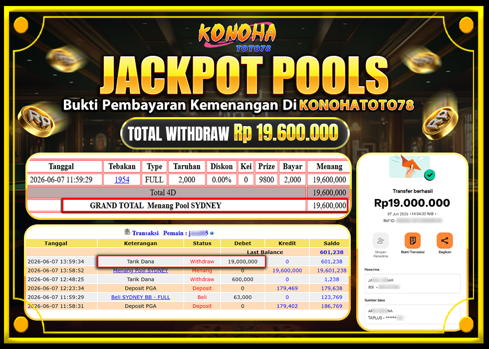KONOHATOTO78 JACKPOT TOGEL PASARAN SYDNEYRp.19.000.000-LUNAS